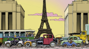 Traversée de Paris, voitures anciennes, vidéo