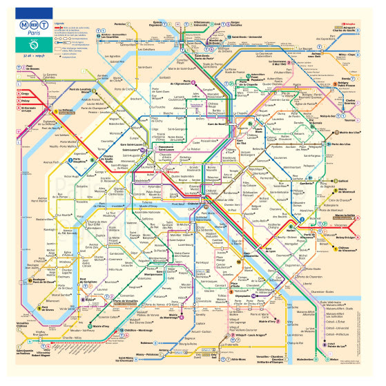 Carte du métro avec temps de marche à pied.