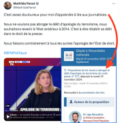 LFI, Mathilde Panot, terrorisme, Code pénal, presse, apologie du terrorisme